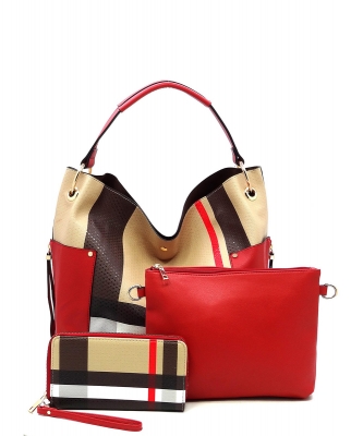 Tartan Plaid Check 3-in-1 Shoulder Bag Hobo BT2765PP RED